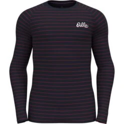ODLO BL TOP CREW NECK LS ACTIVE WARM ORIGINALS ECO STRIPES DARK SAPPHIRE/SUNDRIED TOMATO 23