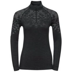 ODLO BL TOP TURTLE NECK L/S HALF ZIP KINSHIP PW 200 W BLACK MELANGE 23
